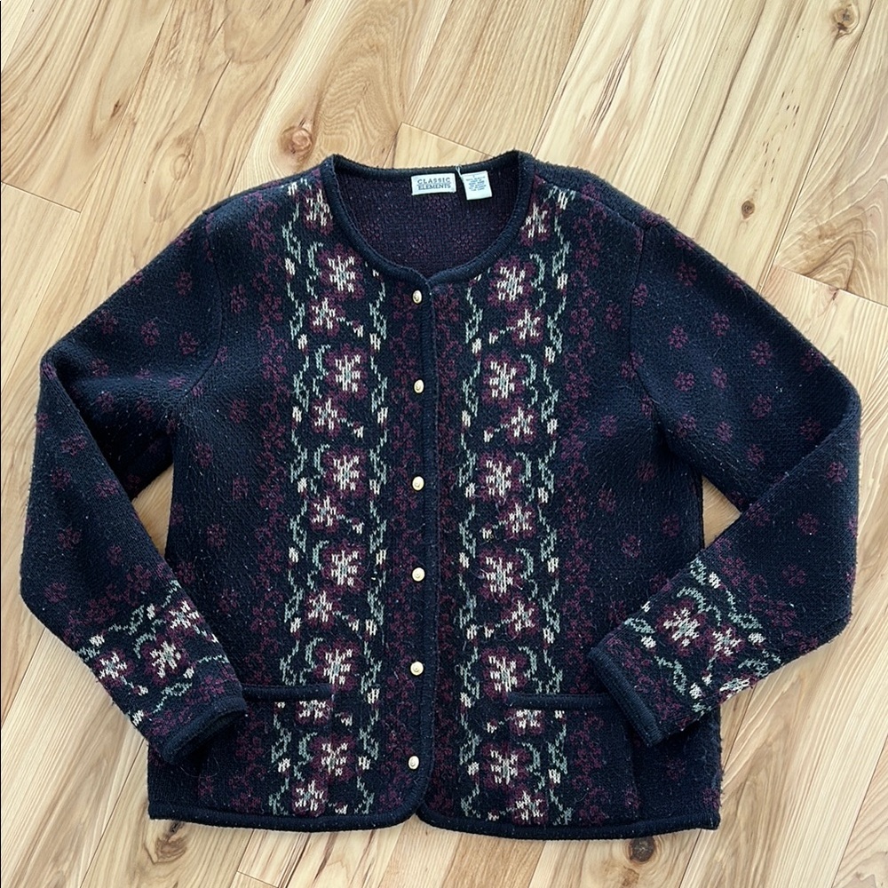 Classic Elements Black and Burgundy Button Up Sweater